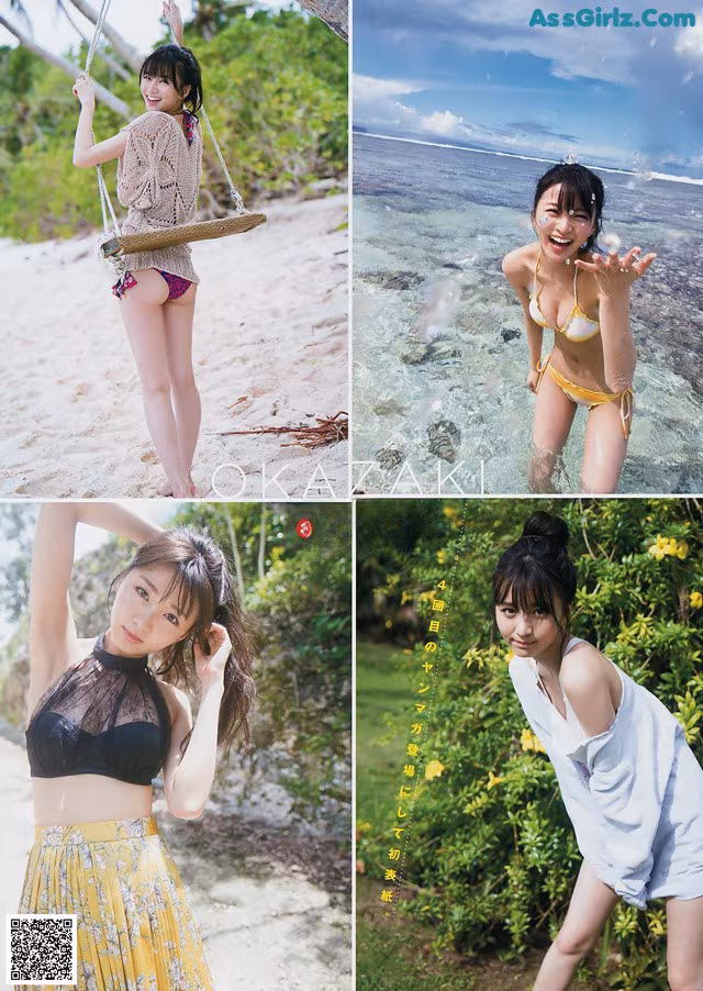 A collage of photos of a woman in a bikini on the beach.